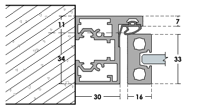 Plan du profilé de la porte en verre battante ANAFI A24